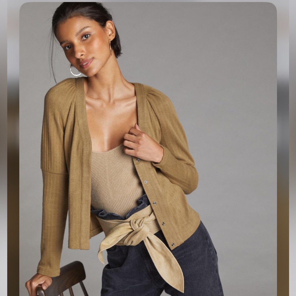 Anthropologie Puff-Sleeved Cardigan